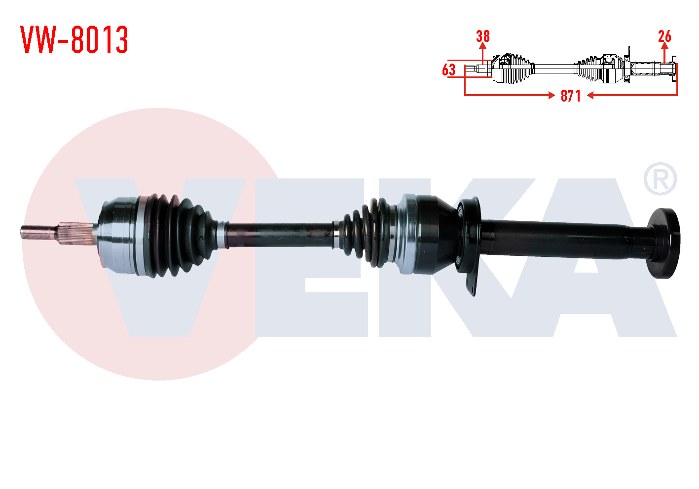 VEKA VW-8013 | Komple Aks Sağ On Volkswagen Transporter V (7Ha,7Hh,7Ea,7Eh) 2.5 TDI Uzunluk 871mm 2003-2011