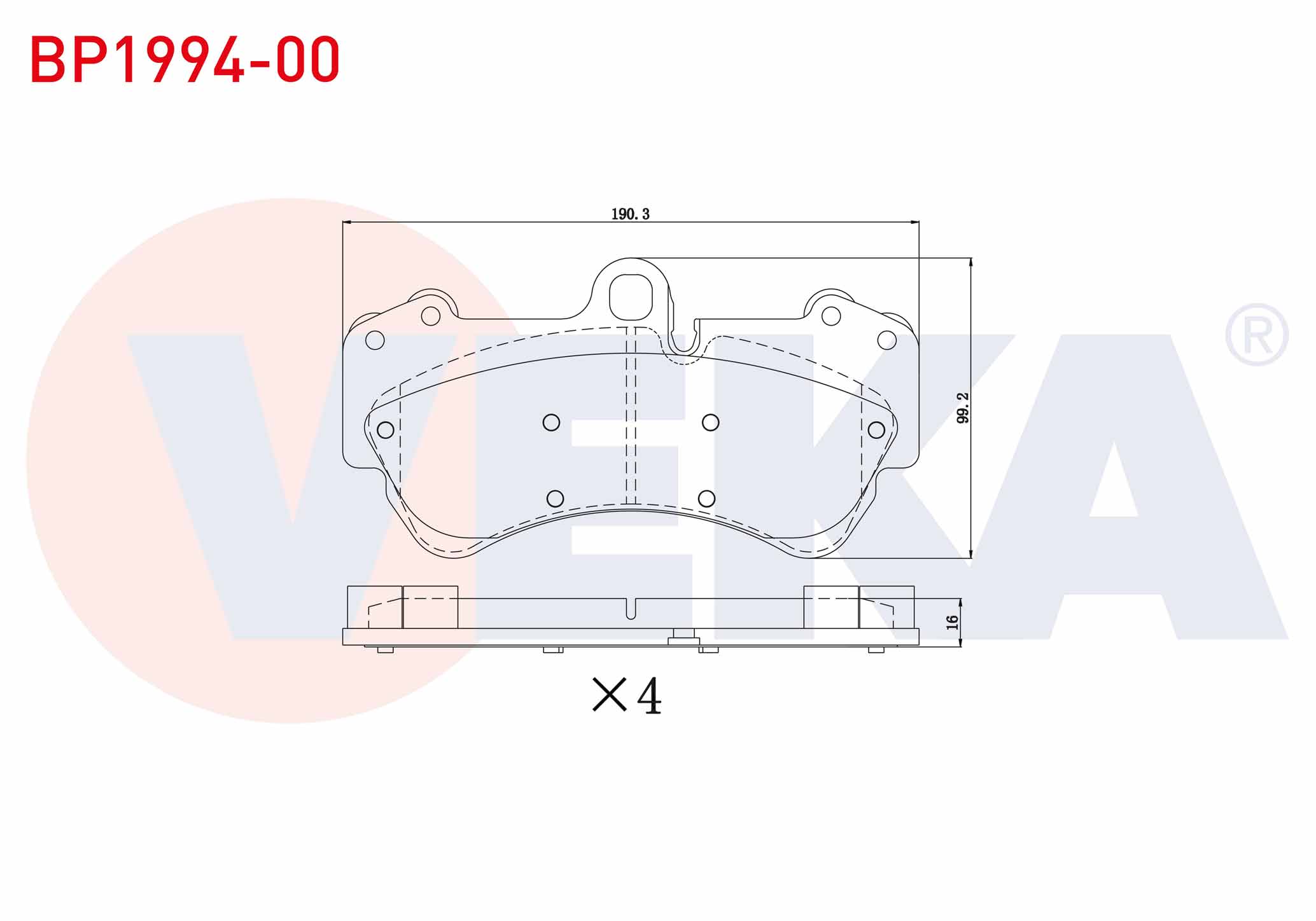 VEKA BP1994-00 | Fren Balata Ön Volkswagen Touareg 3.6 V6 FSI 17 Jant 2002-2010 / Touareg 2.5 Rs TDI 2002-2010 / Touareg 4.2 V8 2002-2010 / Porsche Cayenne 3.2İ 17 Jant 2002-2010 / Cayenne 3.6İ 17 Jant 2002-2010