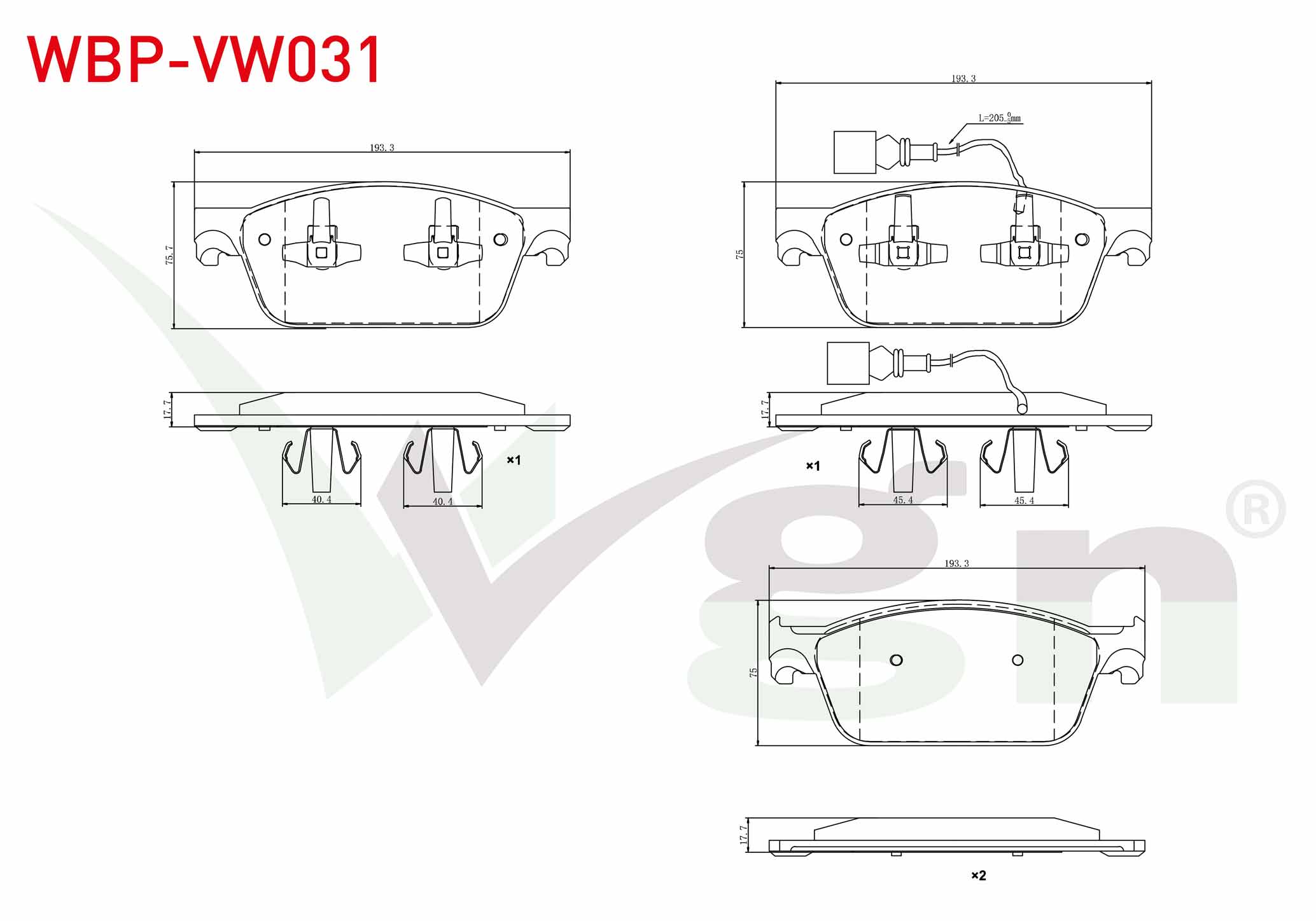 WGN WBP-VW031 | Fren Balata Ön Fişli Volkswagen Transporter VI 2.0 TDI 102 Hp 2009-/ Transporter VI 2.0 TDI Bıtdı 180 Hp 2009-/ Transporter VI 2.0 TDI 140 Hp 2009 -