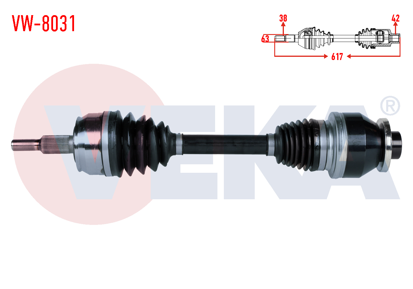 VEKA VW-8031 | Komple Aks Sol Ön Uzunluk 617mm Volkswagen Transporter T5 2.0 TDI M-T 2009-2015 / Transporter T6 2.0 TDI M-T 2015-2019
