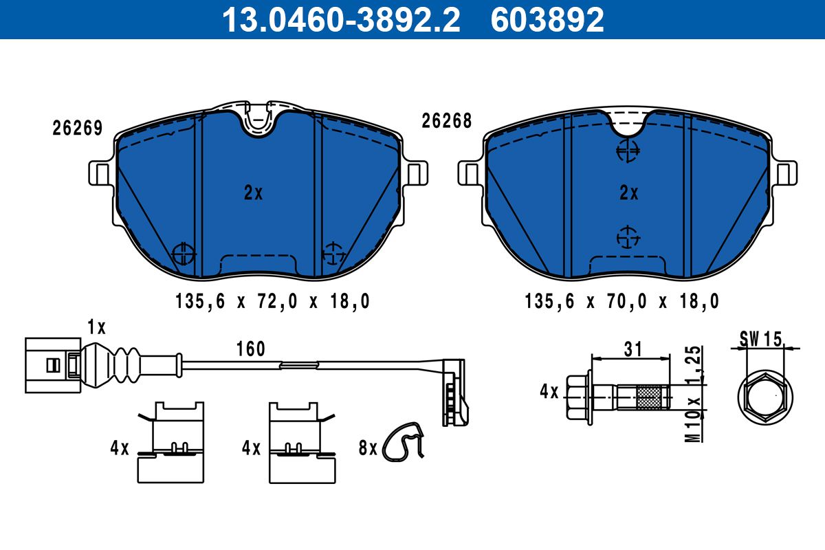 ATE 13.0460-3892.2 | Fren Balatası Ön VW Transporter Multıvan T6
