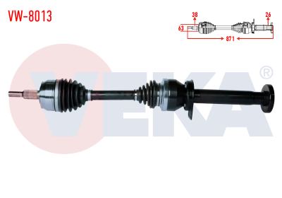 VEKA VW-8013 | Komple Aks Sağ On Volkswagen Transporter V (7Ha,7Hh,7Ea,7Eh) 2.5 TDI Uzunluk 871mm 2003-2011