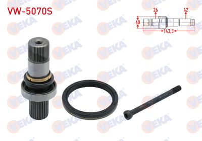 VEKA VW-5070S | Aks Kafası Sol Ön Ic Freze Ek Mili 26X42x60 Uzunluk 143,5 mm VW Transporter VI 2.0 TDI-2.0 Bıtdı 2015 -